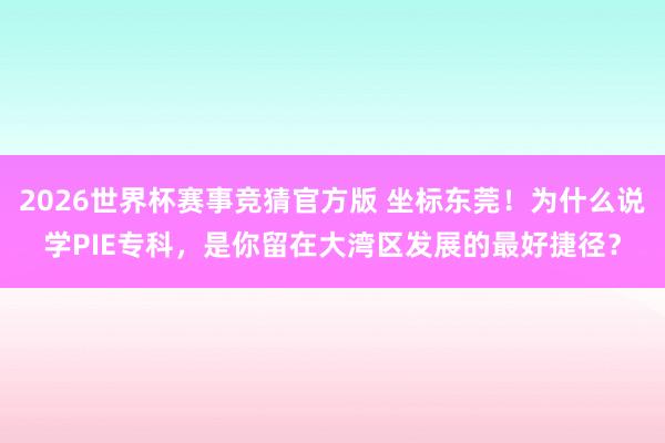 2026世界杯赛事竞猜官方版 坐标东莞！为什么说学PIE专科，是你留在大湾区发展的最好捷径？