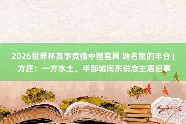 2026世界杯赛事竞猜中国官网 地名里的丰台 | 方庄：一方水土，半部城南东说念主居旧事