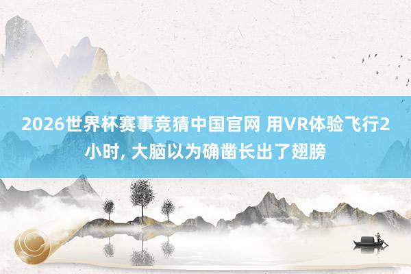 2026世界杯赛事竞猜中国官网 用VR体验飞行2小时， 大脑以为确凿长出了翅膀