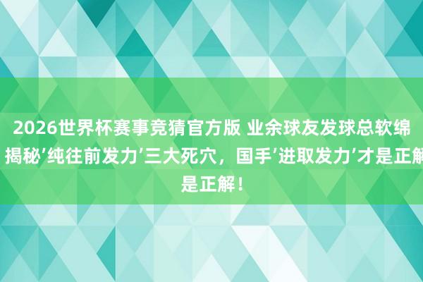 2026世界杯赛事竞猜官方版 业余球友发球总软绵？揭秘’纯往前发力’三大死穴，国手’进取发力’才是正解！